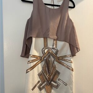 Chic Tan and Gold Women's Mini Dress